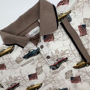 American Summer Route 66 Vintage Muscle Car Map Print Polo Shirt Mens XL Brown